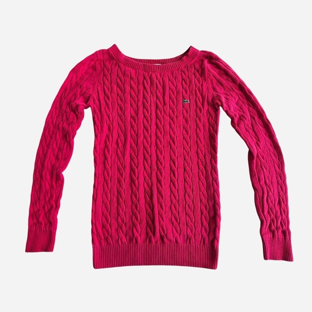 Early y2k preppy Lacoste dark pink cable knit cotton sweater.